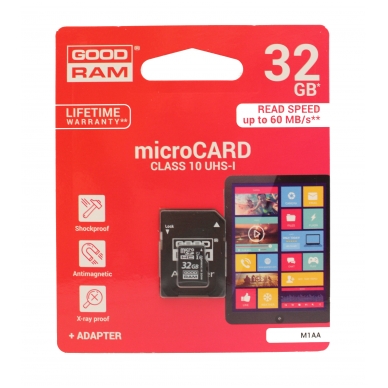 Atminties korta GOODRAM MicroSD 32Gb (class 10) + SD adapter