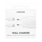 Įkroviklis originalus Samsung Super Fast Charging PD EP-TA800 25W + Type-C kabelis 25W pakuotėje baltas