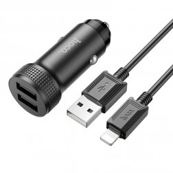 Įkroviklis automobilinis Hoco Z49 2xUSB-A + Lightning juodas