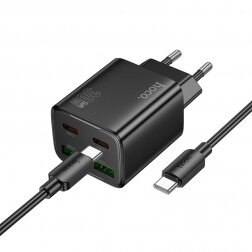 Įkroviklis Hoco N56 2xUSB-C/2xUSB-A PD30W + USB-C to USB-C cable 1.0m juodas