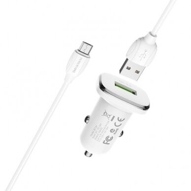 Įkroviklis automobilinis Borofone BZ12A Quick Charge 3.0 + MicroUSB baltas 1