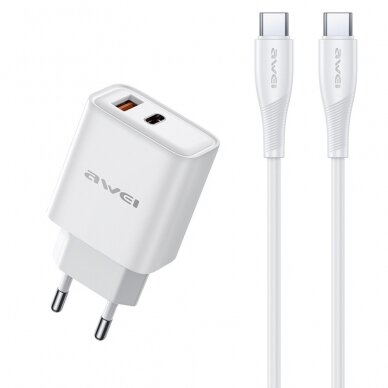 Įkroviklis Awei PD81C-EU USB-A/USB-C + USB-C to USB-C cable baltas