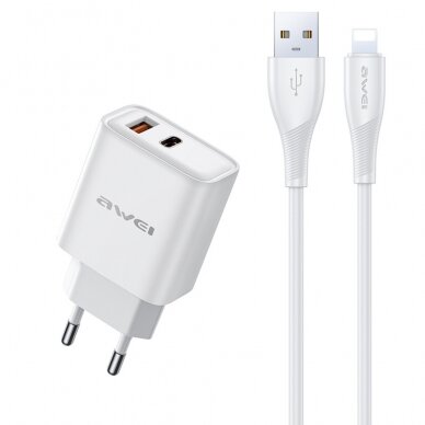 Įkroviklis Awei PD81L-EU USB-A/USB-C + USB to Lightning cable baltas