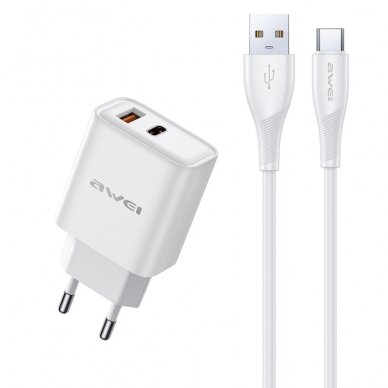 Įkroviklis Awei PD81T-EU USB-A/USB-C + USB to USB-C cable baltas