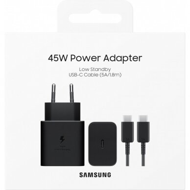 Įkroviklis Samsung EP-T4511XBEGEU 45W + USB-C to USB-C kabelis juodas