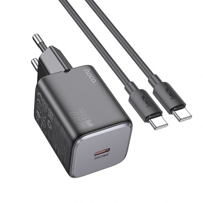 Įkroviklis Hoco N40 USB-C PD20W + USB-C to USB-C 1.0m juodas