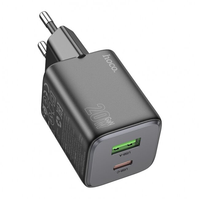 Įkroviklis Hoco N41 USB-A/USB-C PD20W+QC3.0 juodas